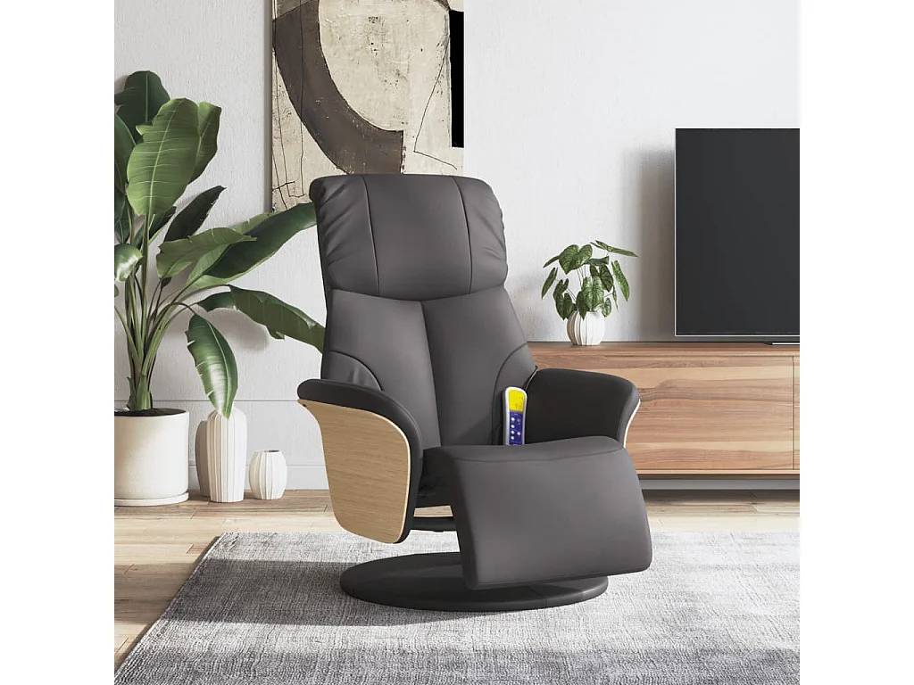 Fauteuil inclinable de massage repose-pieds gris similicuir REO25127