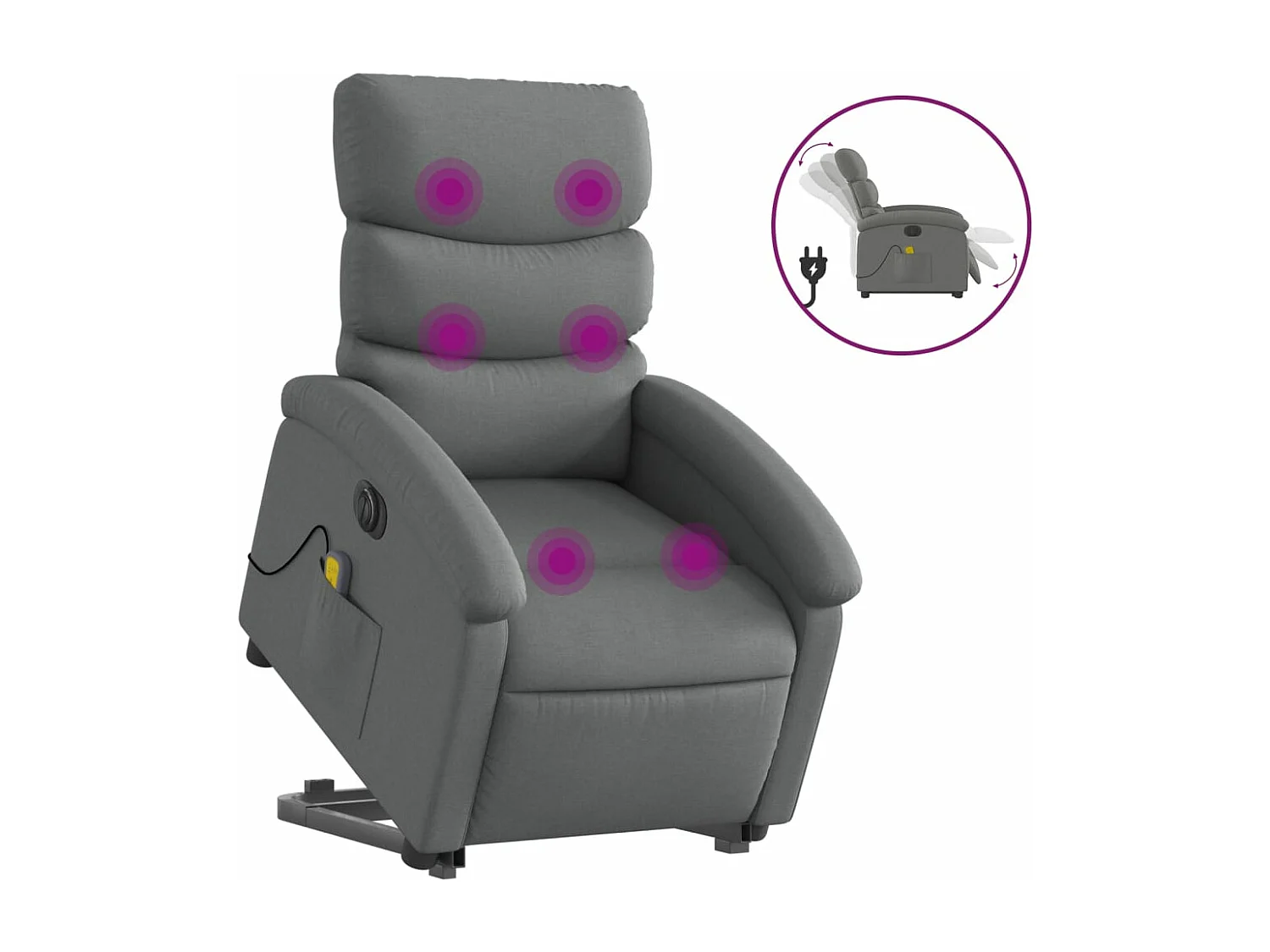 Sillón de masaje eléctrico reclinable elevable tela gris oscuro YOE88857