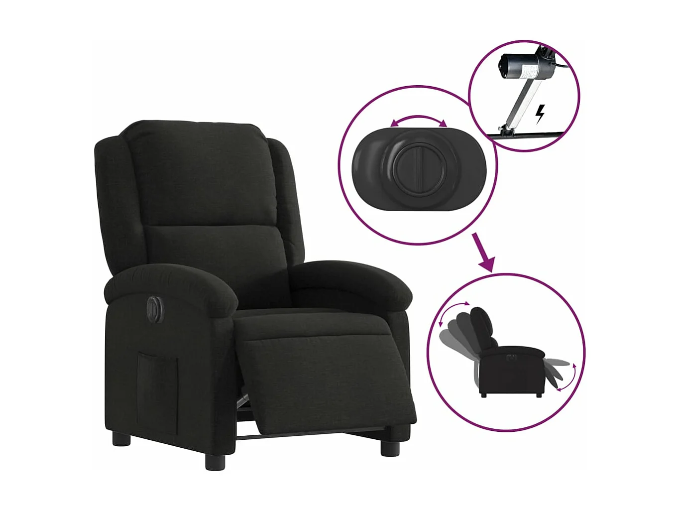 Fauteuil inclinable électrique Noir Tissu REO23336
