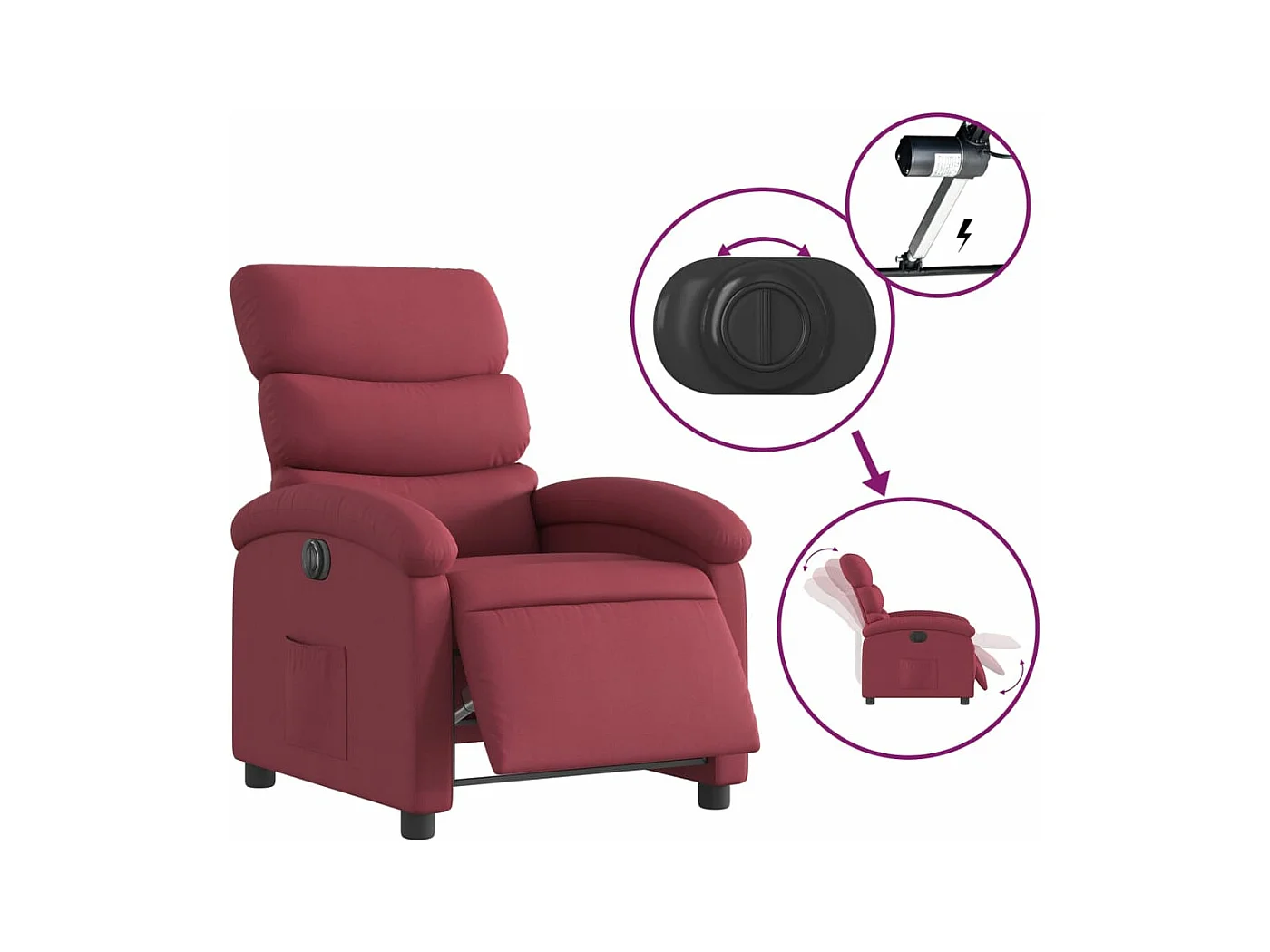 Fauteuil inclinable électrique Rouge bordeaux Tissu REO62961