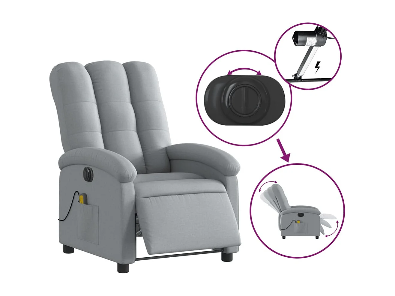 Fauteuil de massage inclinable électrique gris clair tissu REO65299