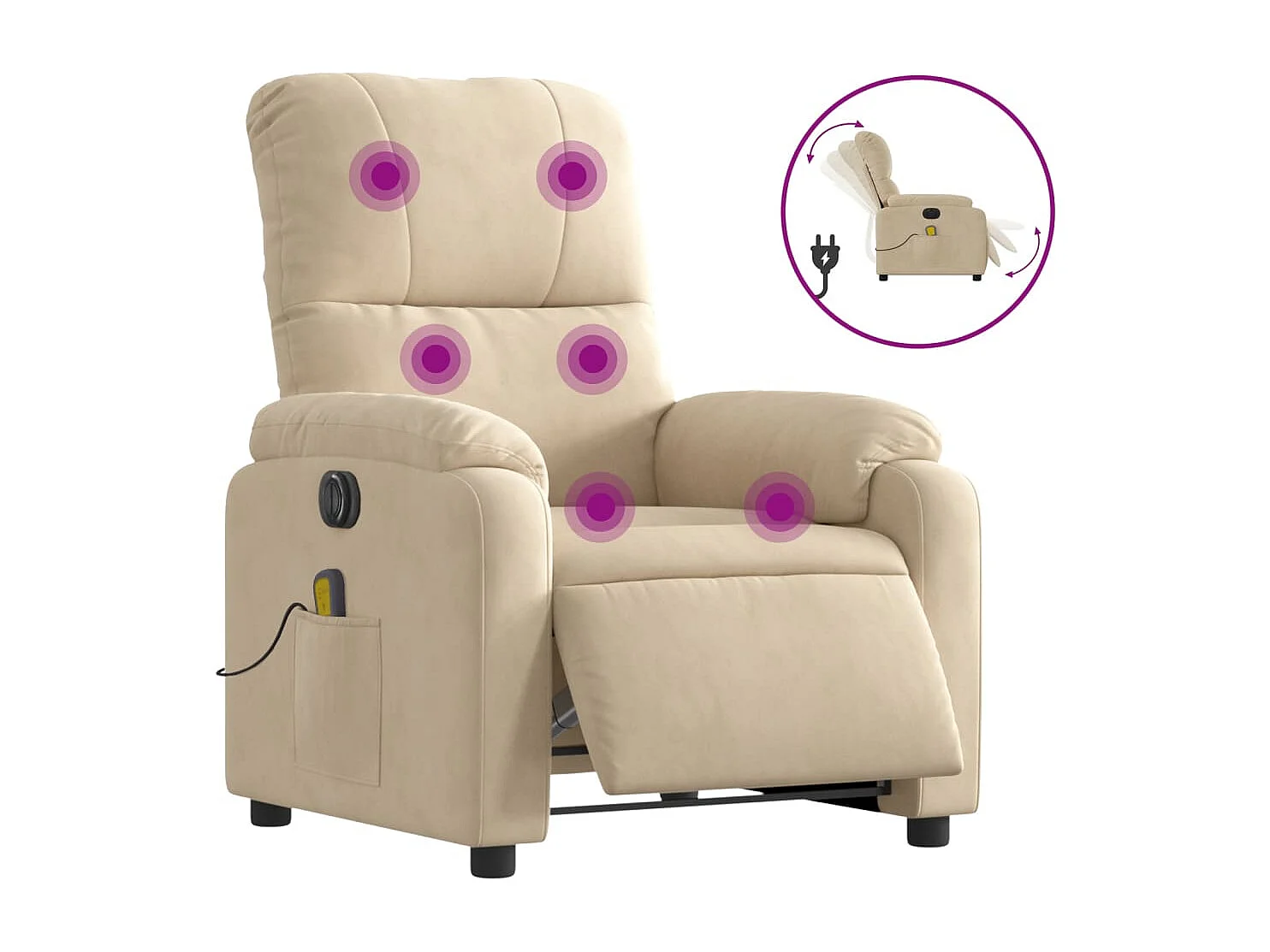 Sillón reclinable masaje eléctrico tela microfibra color crema YOE76111