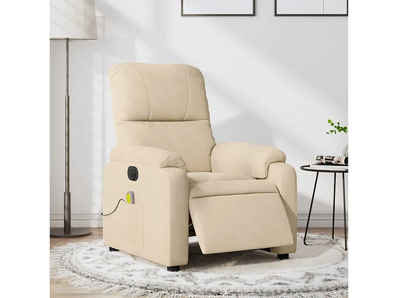 Sillón reclinable masaje eléctrico tela microfibra color crema YOE76111
