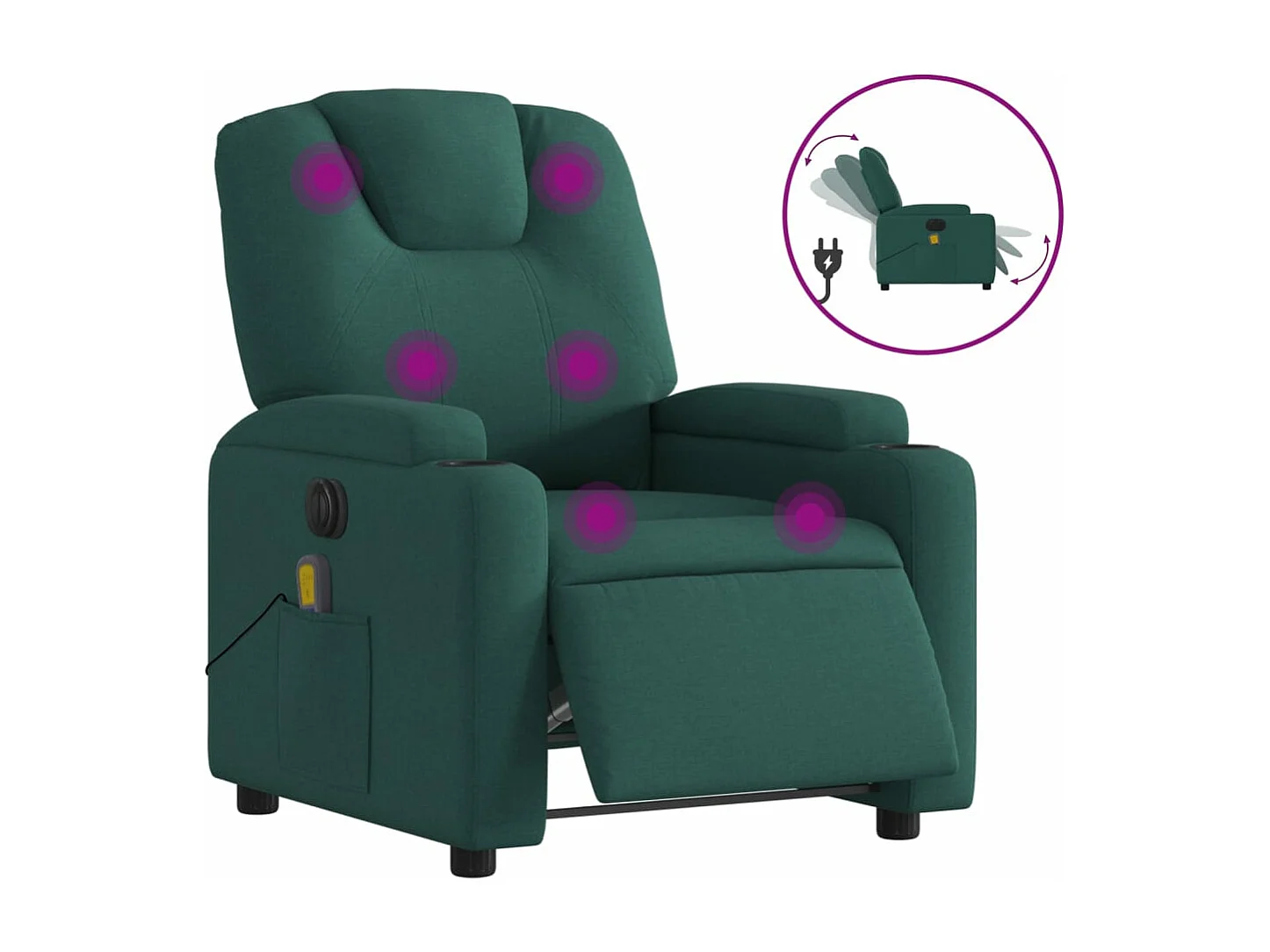 Fauteuil de massage inclinable électrique Vert foncé Tissu REO62074