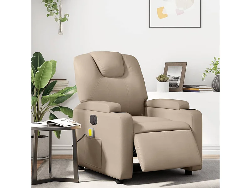 Sillón reclinable de masaje eléctrico cuero sintético capuchino YOE84021
