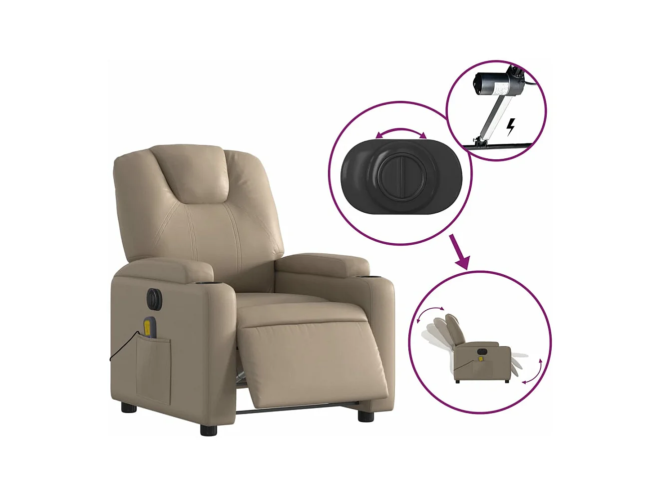 Sillón reclinable de masaje eléctrico cuero sintético capuchino YOE84021
