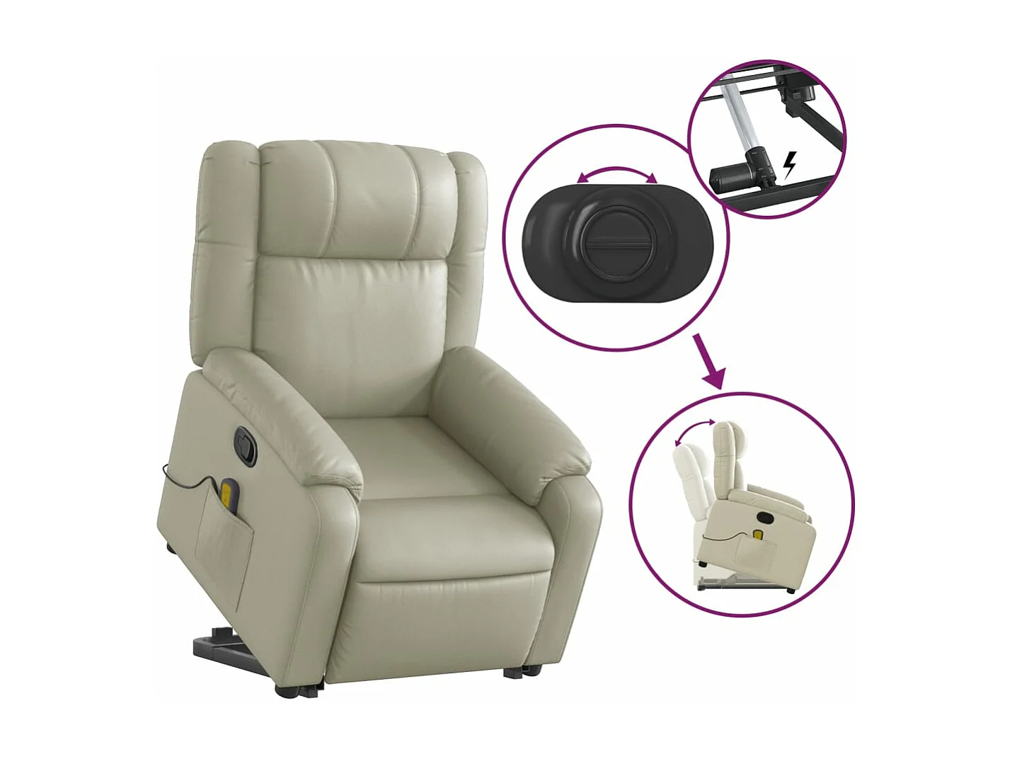 Fauteuil inclinable de massage Crème Similicuir REO85478
