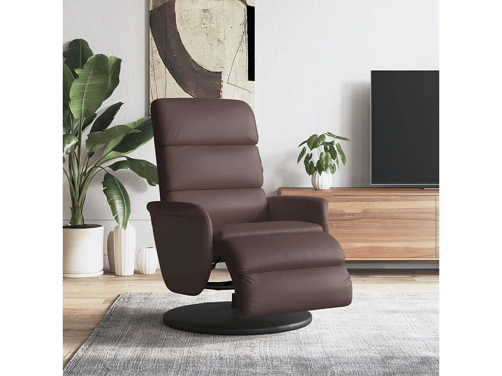Sillón reclinable con reposapiés cuero sintético marrón YOE31852