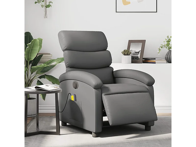 Fauteuil de massage inclinable électrique gris similicuir REO36331