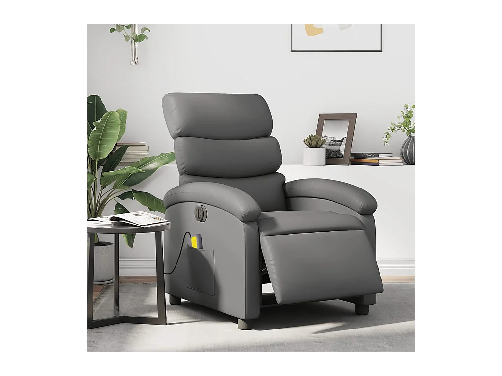 Fauteuil de massage inclinable électrique gris similicuir REO36331