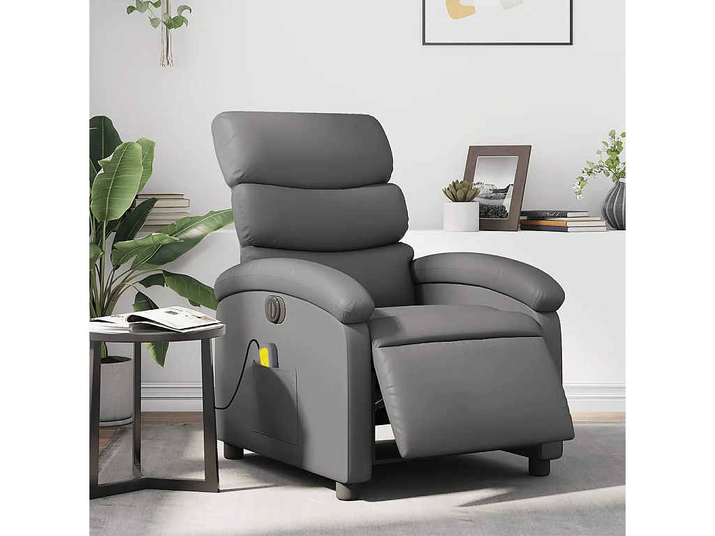 Fauteuil de massage inclinable électrique gris similicuir REO36331