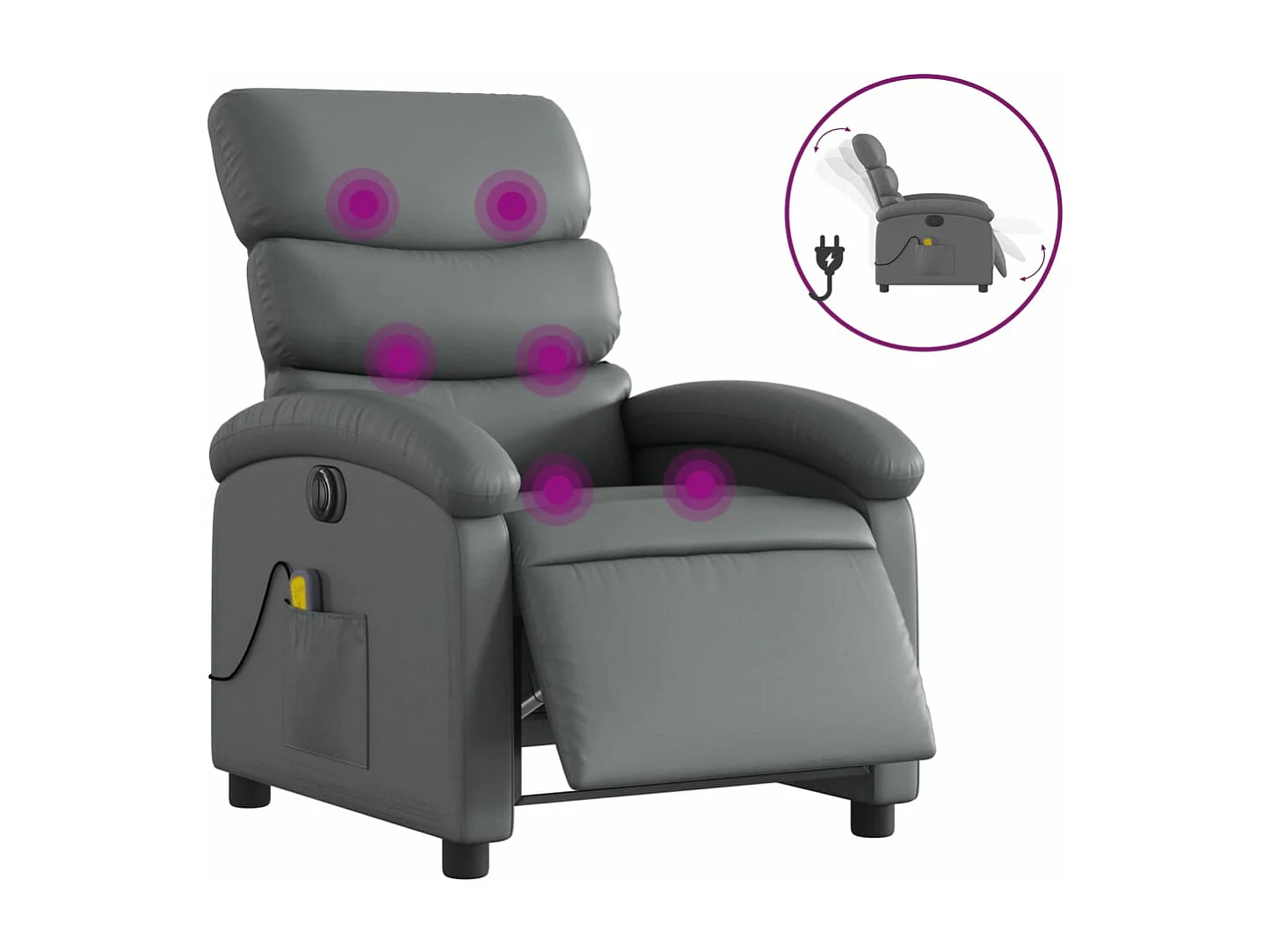 Fauteuil de massage inclinable électrique gris similicuir REO36331
