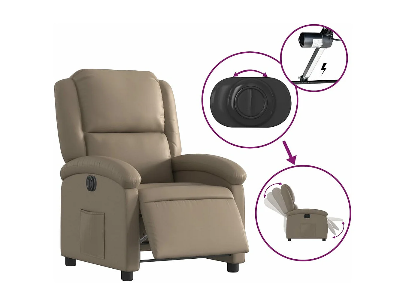 Fauteuil inclinable électrique Cappuccino Similicuir REO40470
