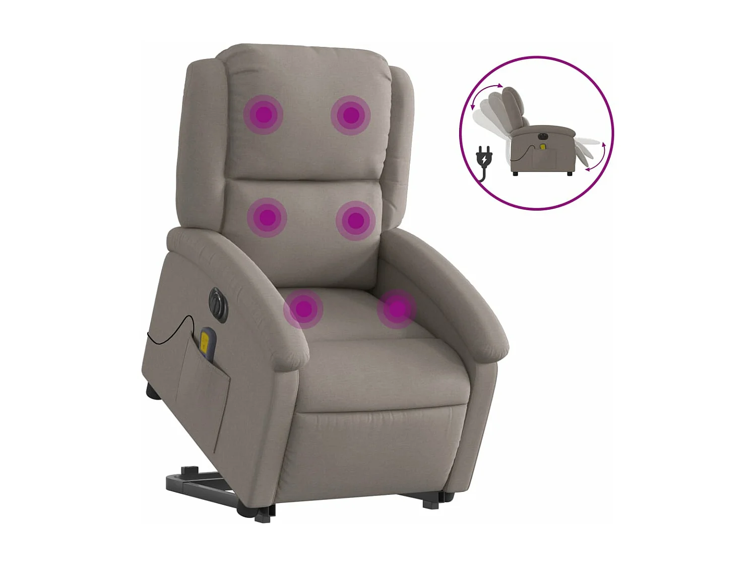 Sillón de masaje eléctrico reclinable elevable tela taupé YOE70657