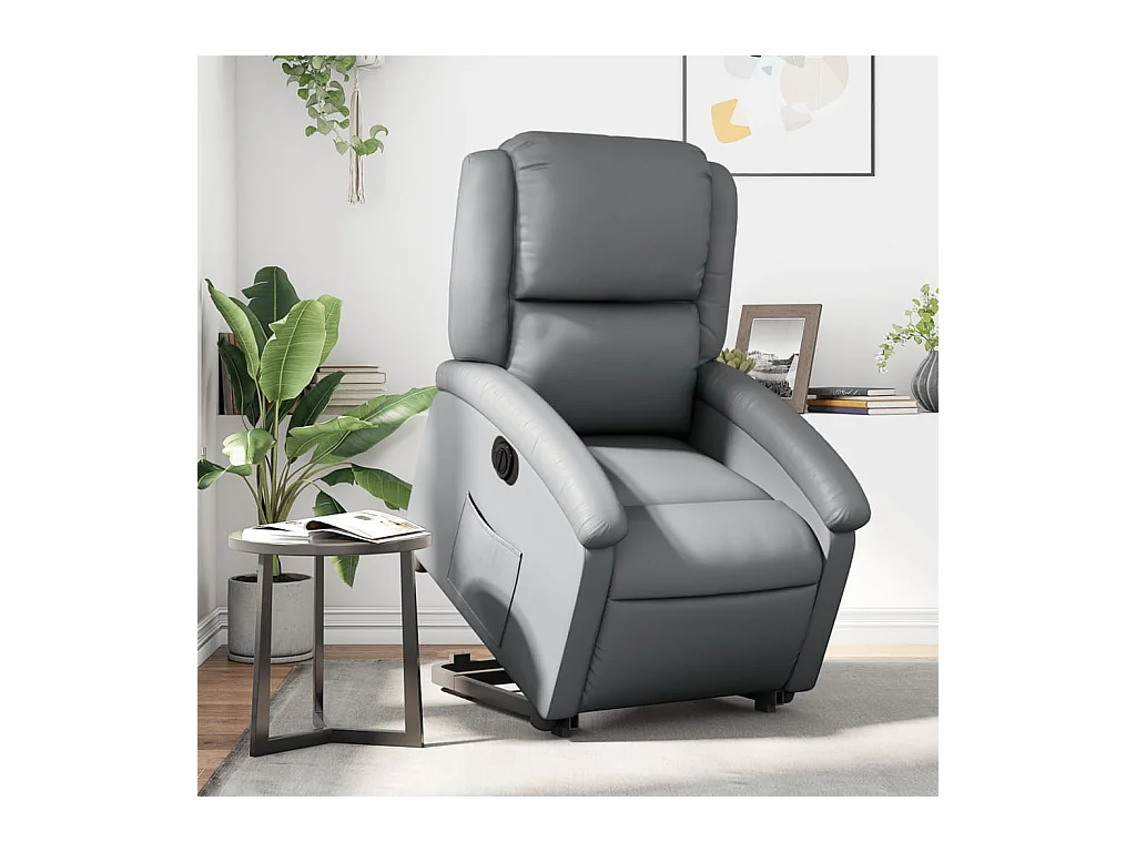 Fauteuil inclinable électrique gris similicuir REO98369