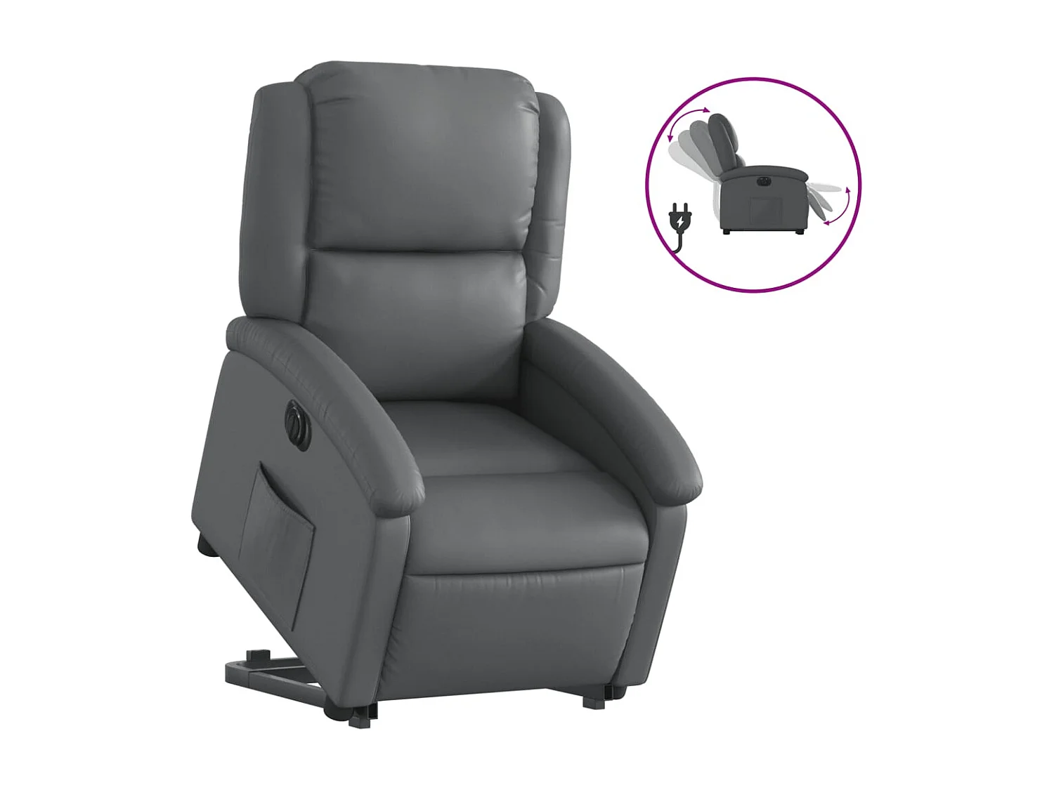 Sillón reclinable elevable eléctrico de cuero sintético gris YOE67773