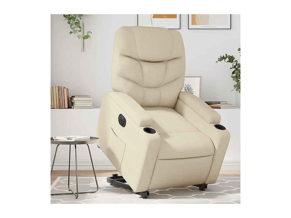 Fauteuil inclinable électrique crème similicuir REO17576
