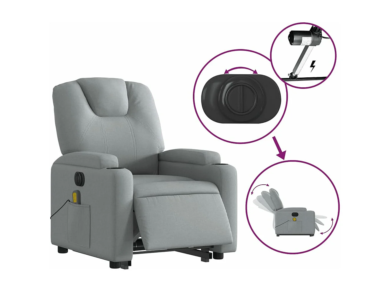 Fauteuil inclinable de massage électrique Gris clair Tissu REO29611