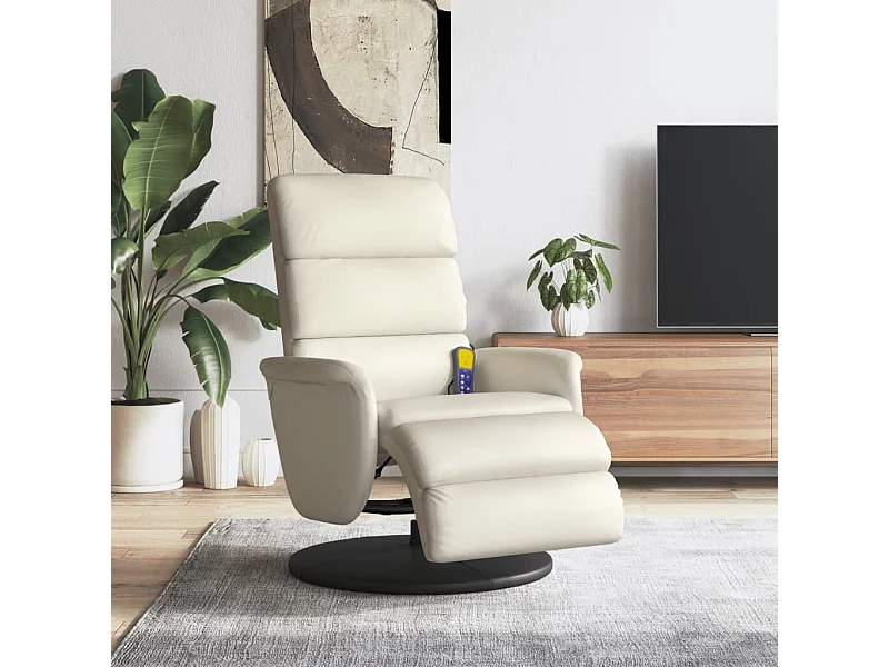 Fauteuil inclinable de massage et repose-pieds crème similicuir REO17065