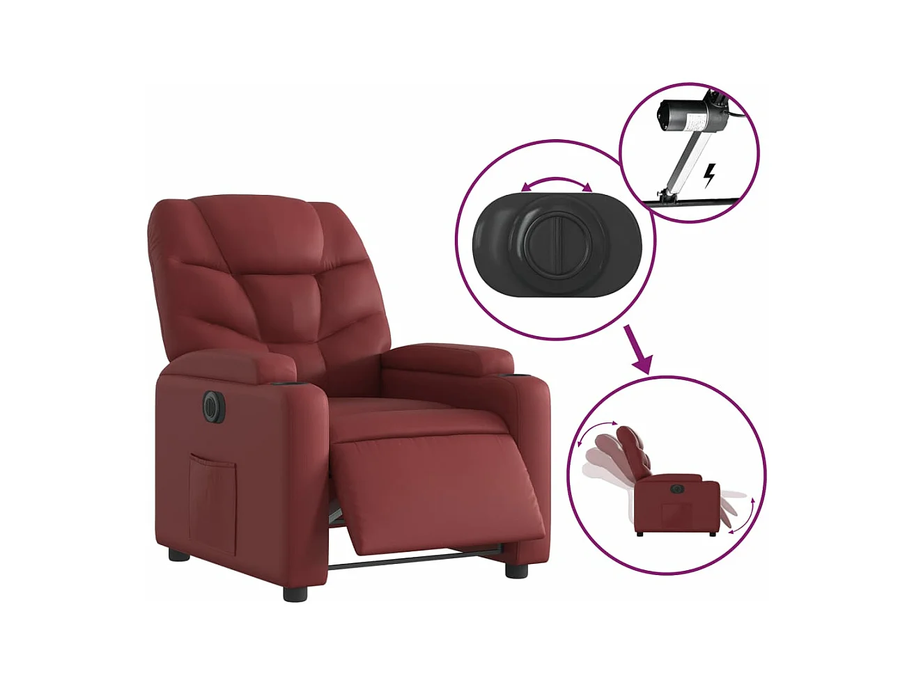 Fauteuil inclinable électrique Rouge bordeaux Similicuir REO48251