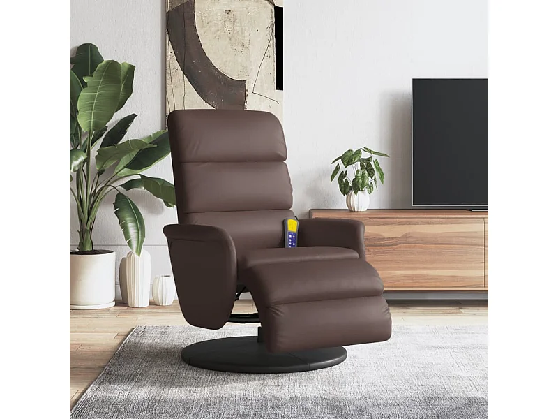 Fauteuil inclinable de massage repose-pieds marron similicuir REO38703