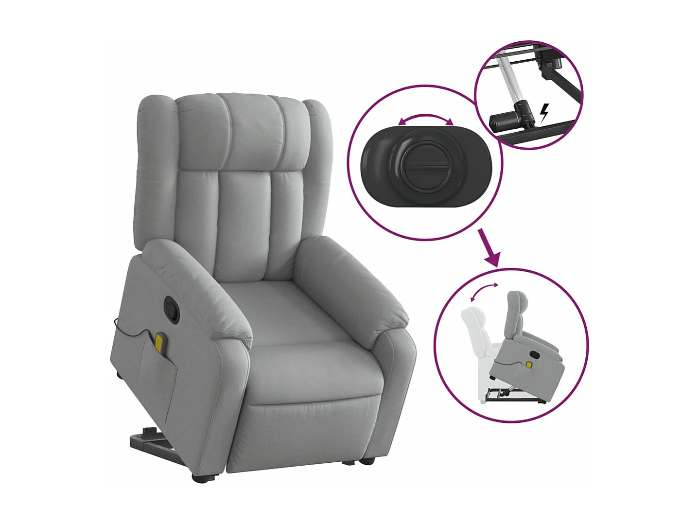 Sillón de masaje reclinable de pie de tela gris claro YOE17016