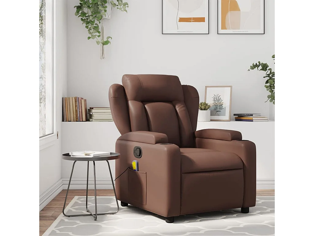 Sillón de masaje reclinable cuero sintético marrón YOE20708