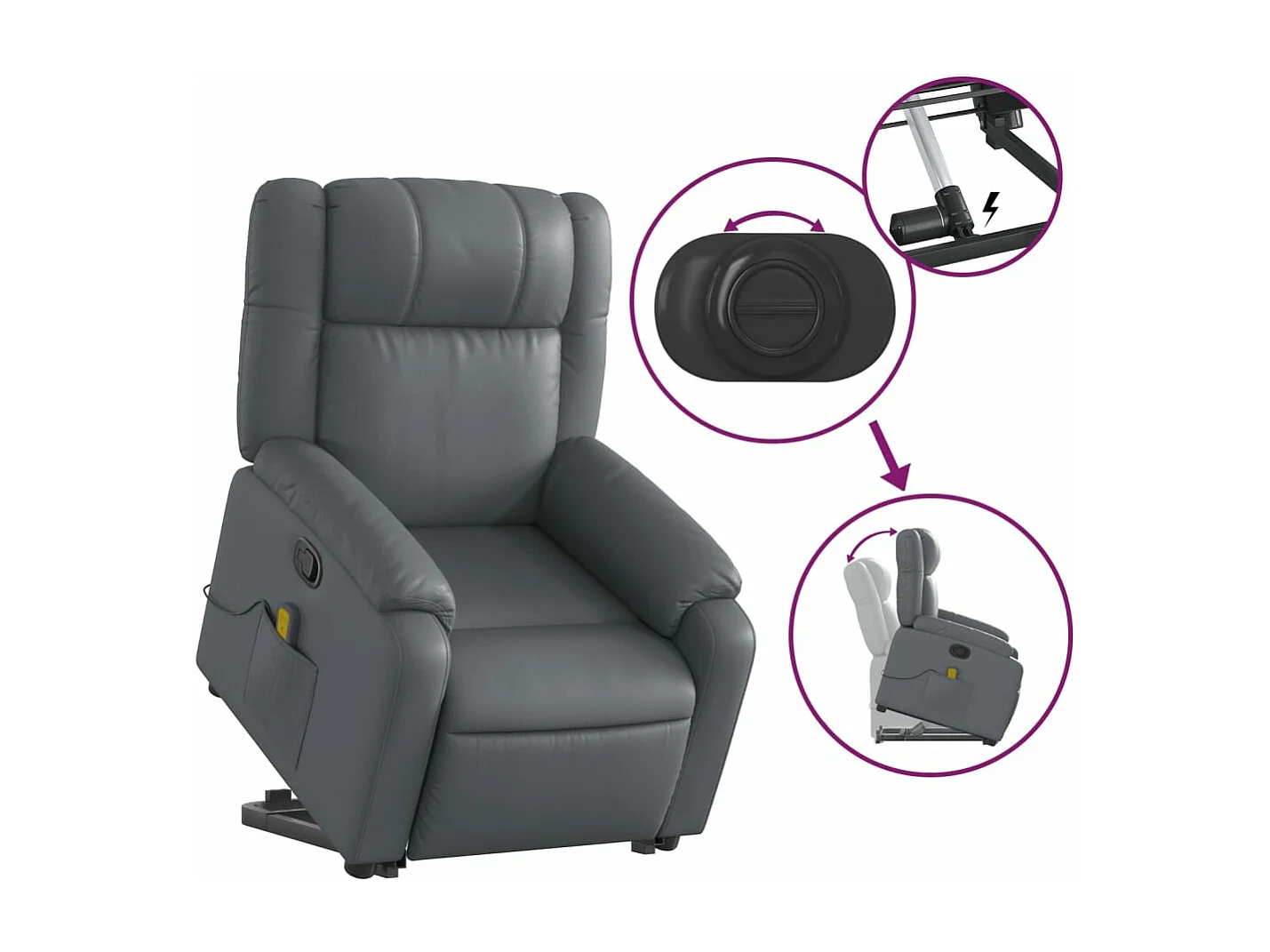 vidaXLSillón reclinable de masaje de pie cuero artificial gris YOE10852