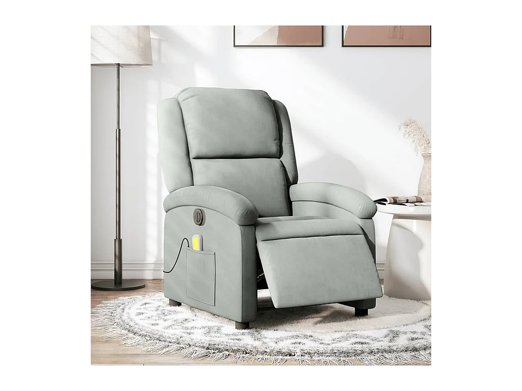 Fauteuil inclinable électrique de massage gris clair velours REO56994