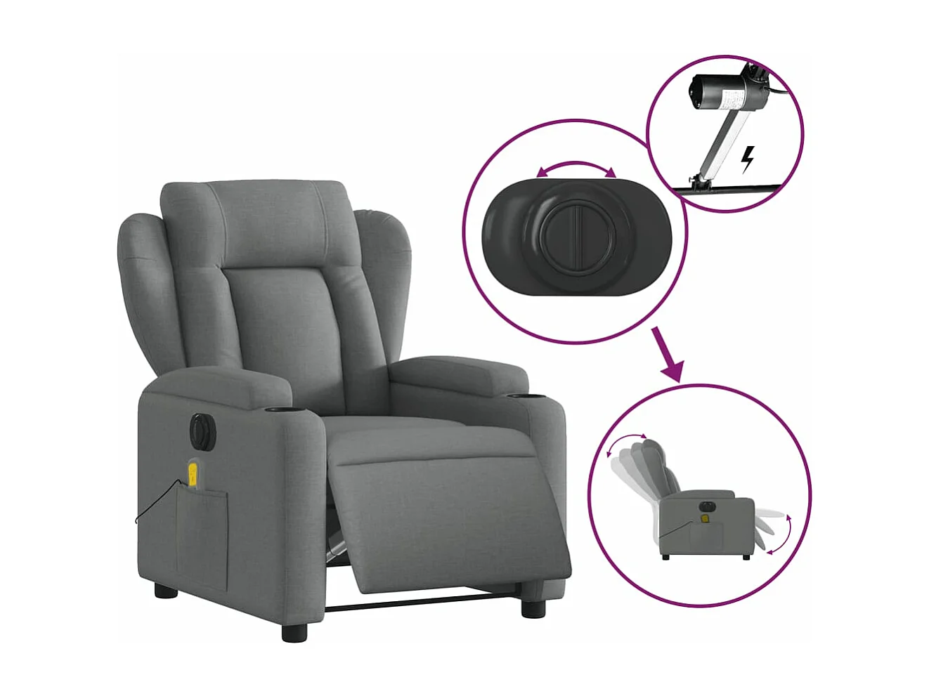 Sillón reclinable de masaje eléctrico tela gris oscuro YOE34073