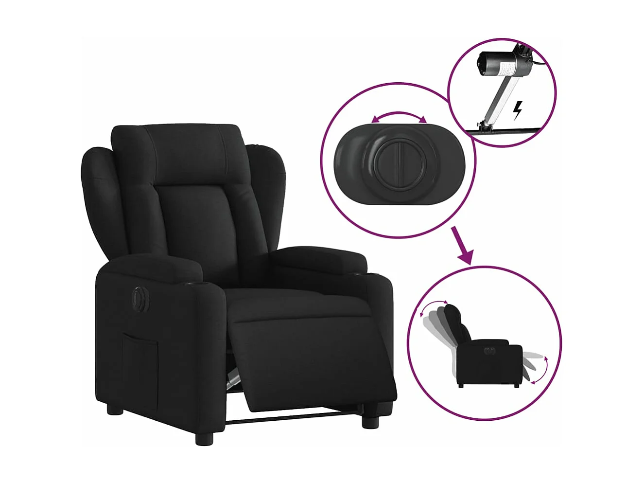 Fauteuil inclinable électrique Noir Tissu REO81831