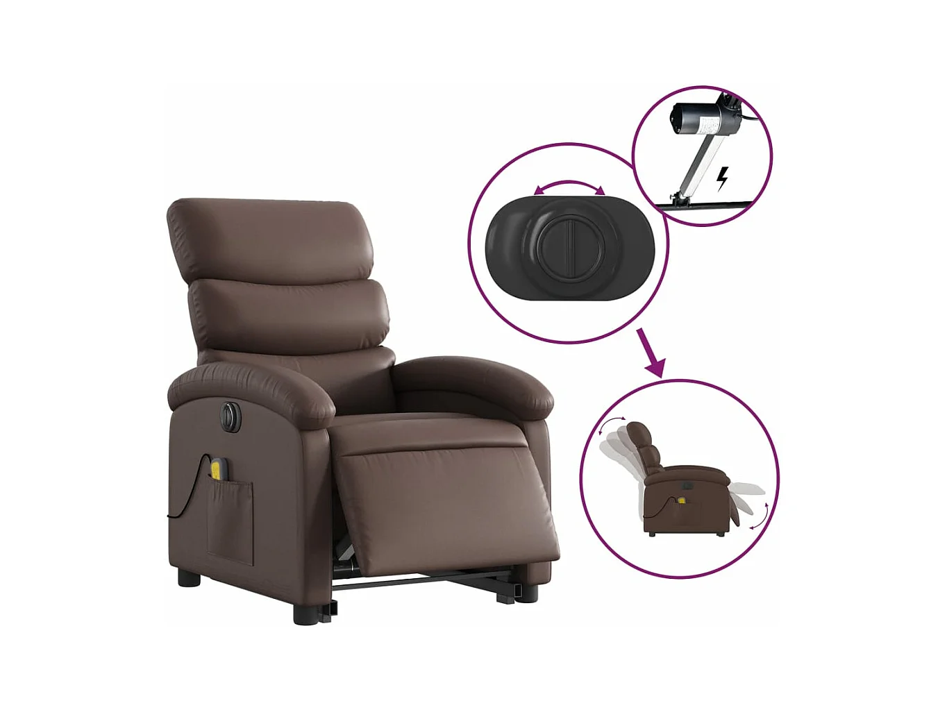 Fauteuil inclinable de massage électrique marron similicuir REO95369