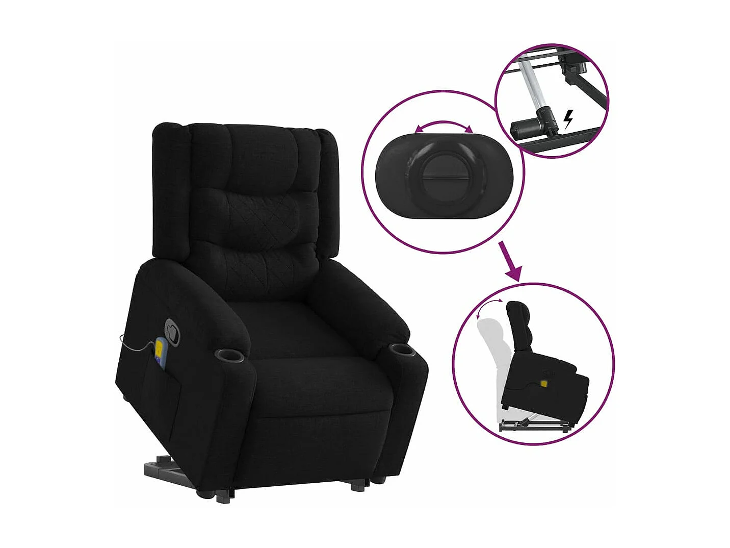 Fauteuil de massage inclinable Noir Tissu REO74760