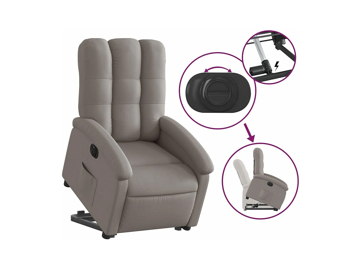 Sillón eléctrico reclinable elevable de tela gris taupe ES708013