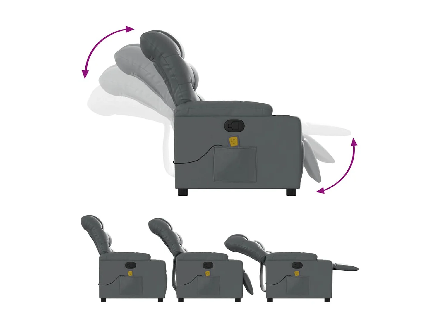 Sillón de masaje reclinable cuero sintético gris YOE90158