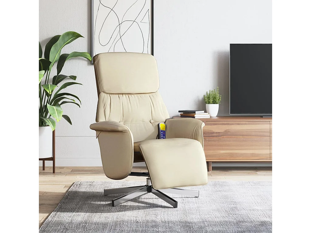 Sillón reclinable de masaje con reposapiés tela color crema YOE53206