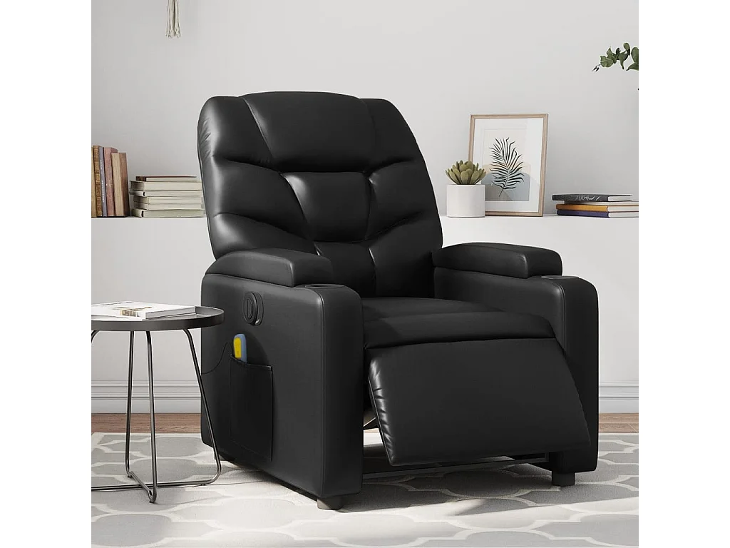 Sillón de masaje reclinable eléctrico cuero sintético negro YOE60285