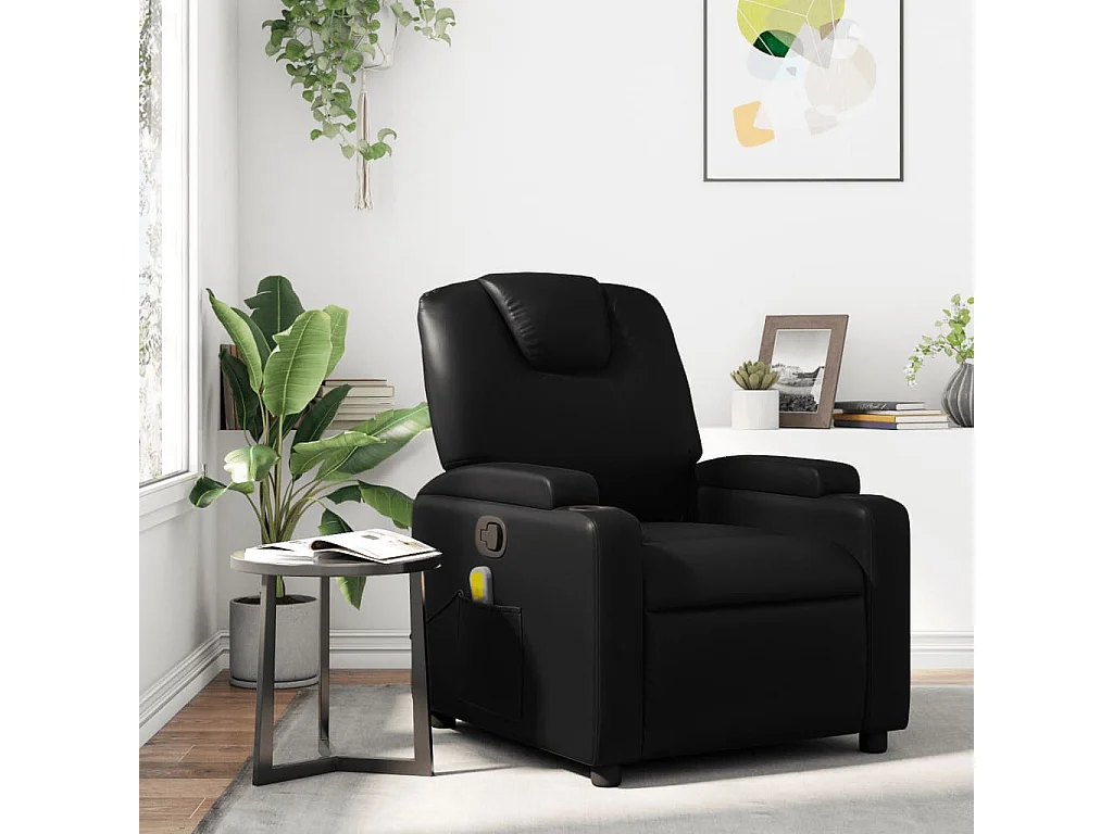Sillón de masaje reclinable cuero sintético negro YOE66254