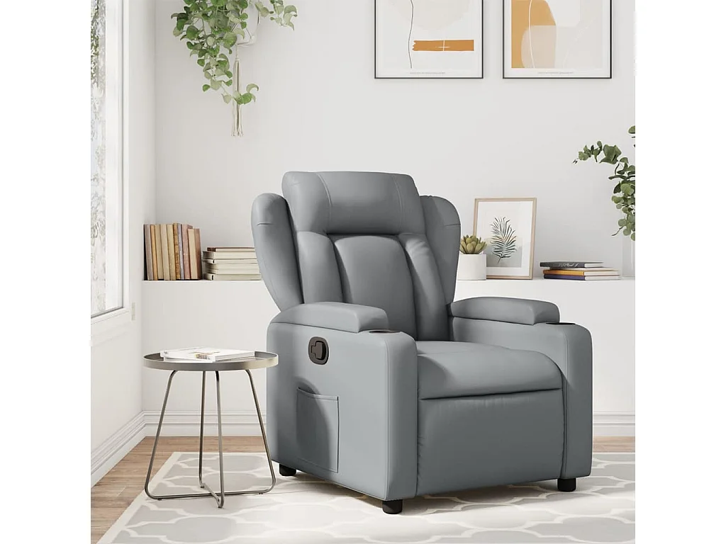 Sillón de masaje reclinable cuero sintético gris YOE87110