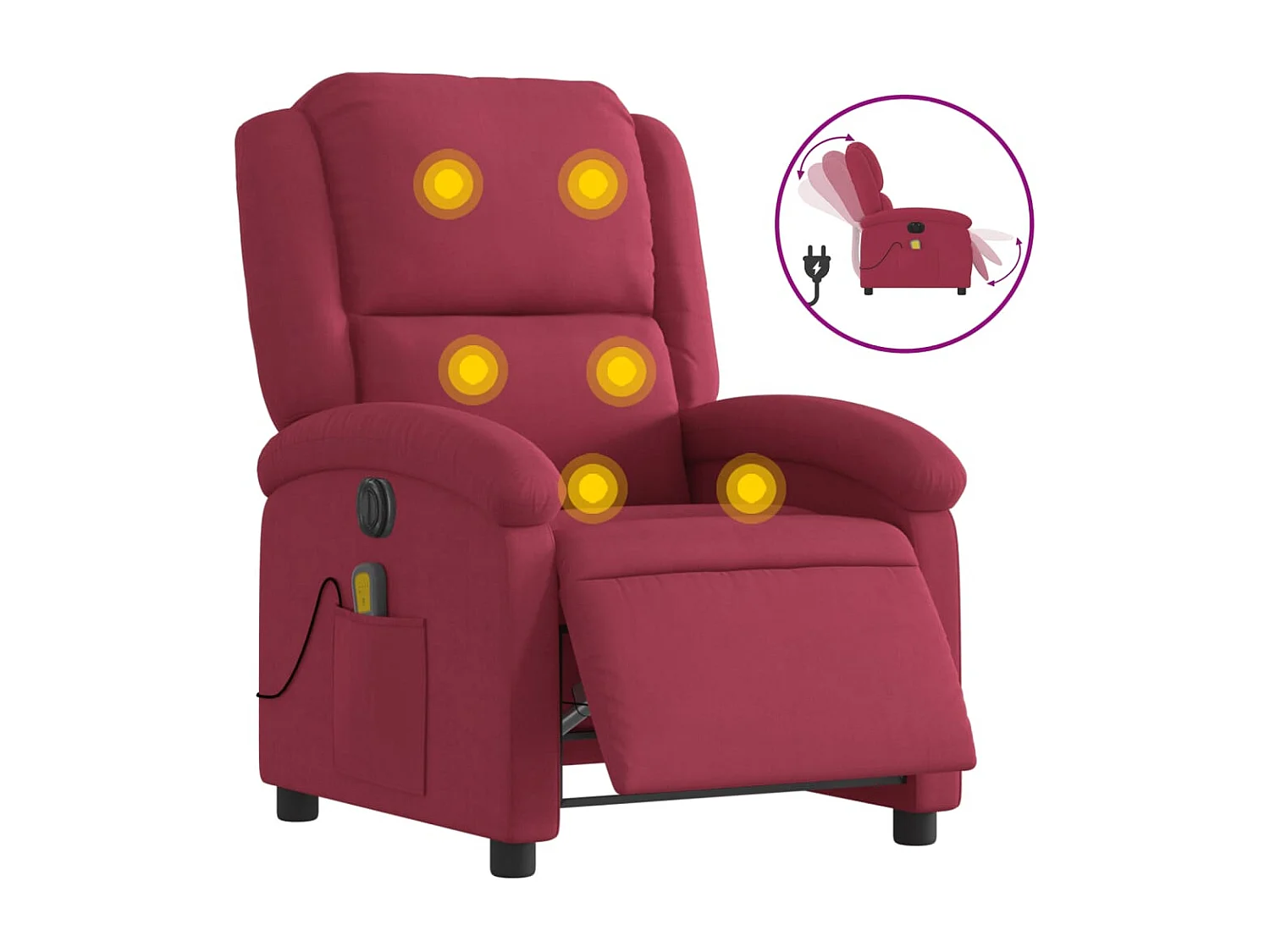 Fauteuil inclinable massage électrique rouge bordeaux velours REO33763