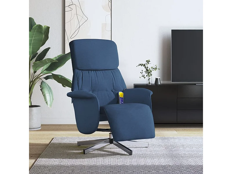 Sillón reclinable de masaje con reposapiés tela azul YOE23505