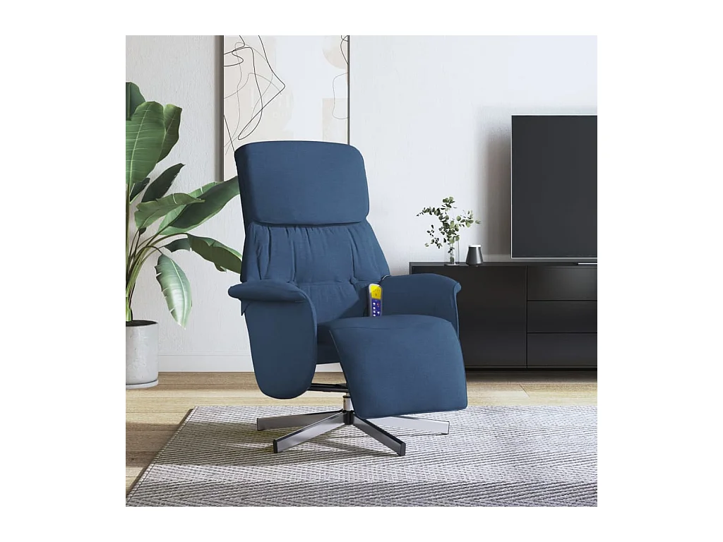Fauteuil inclinable de massage avec repose-pieds bleu tissu REO94699