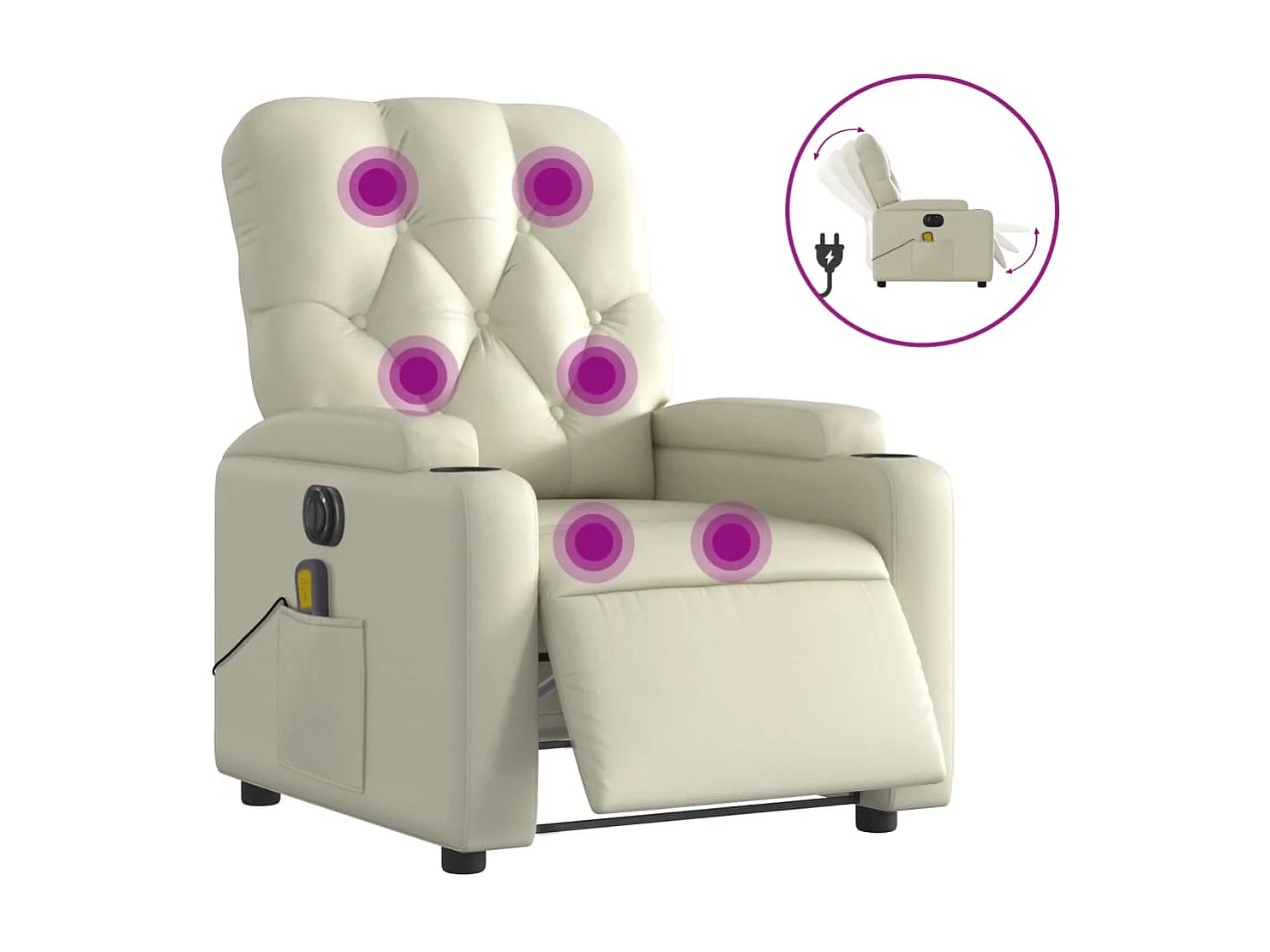 Sillón de masaje reclinable eléctrico cuero sintético crema YOE76659