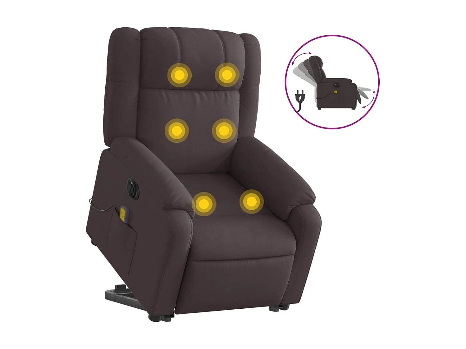 Sillón masaje eléctrico reclinable elevable tela marrón oscuro YOE65501