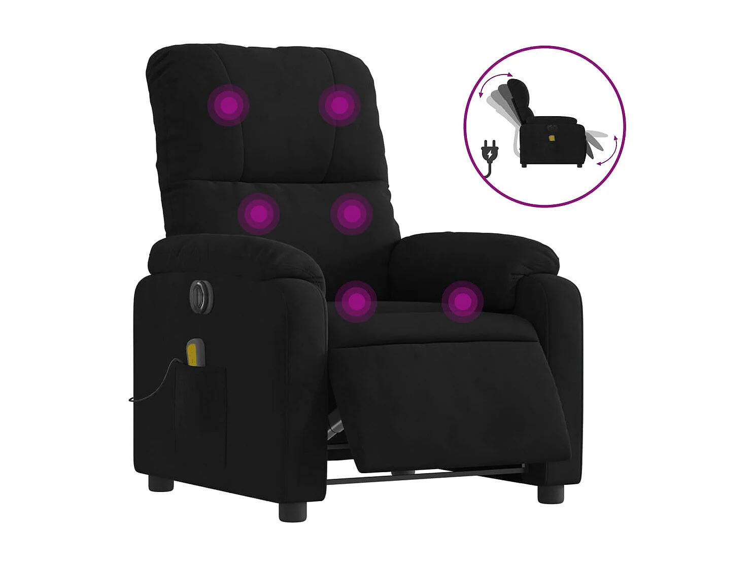 Sillón reclinable de masaje eléctrico tela de microfibra negro YOE79815