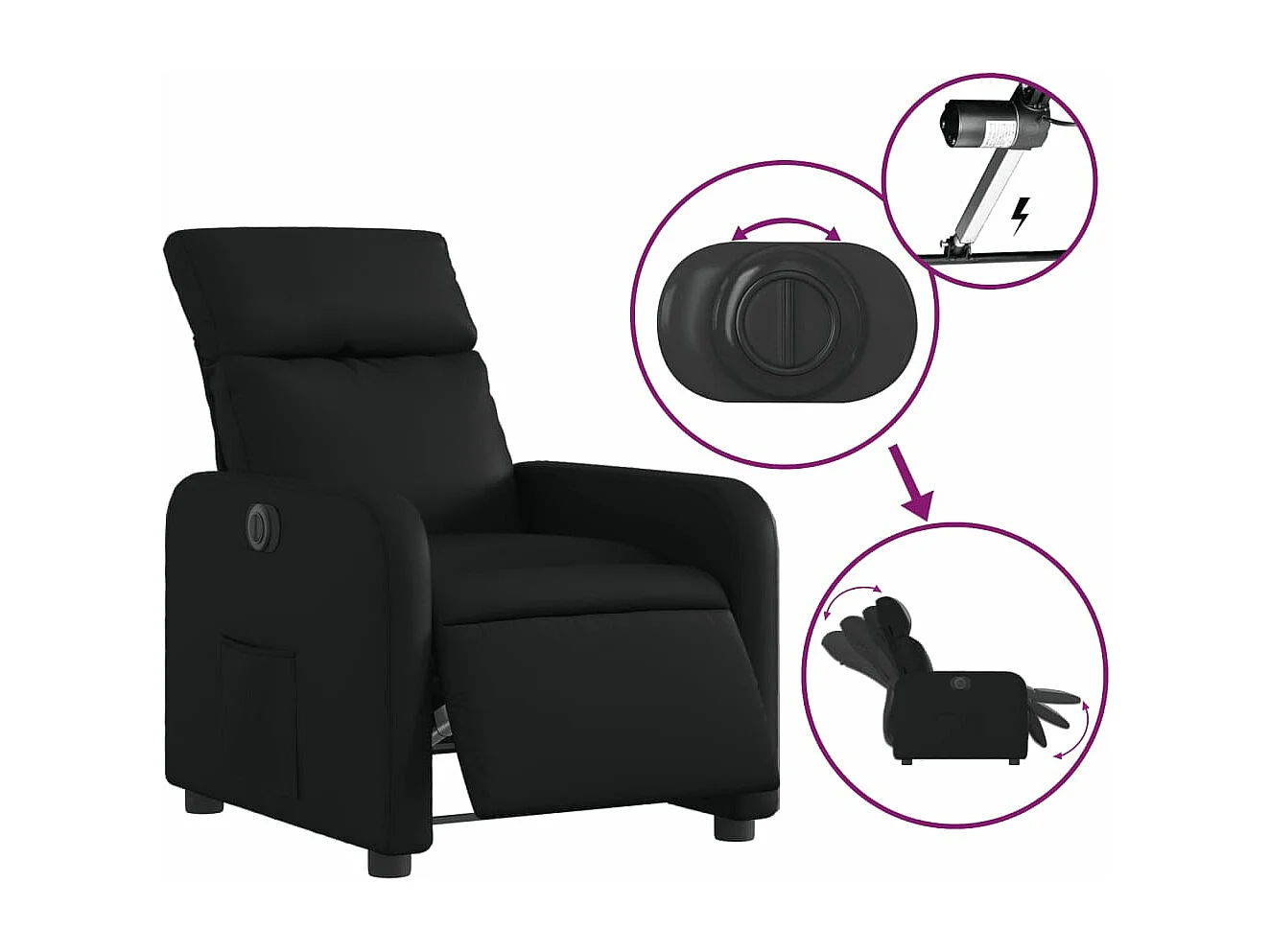 Fauteuil inclinable électrique Noir Similicuir REO69155