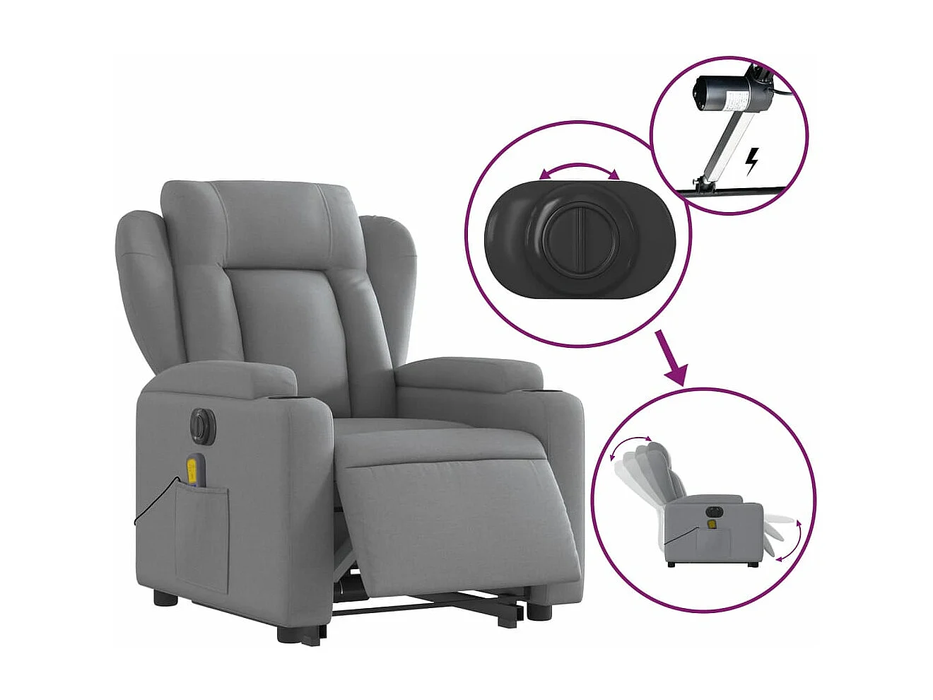 Sillón de masaje eléctrico reclinable elevable tela gris claro YOE49520