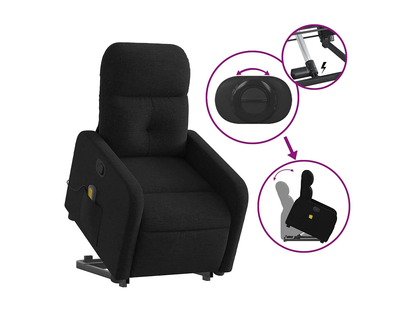 Sillón reclinable de masaje elevable tela negro YOE28916