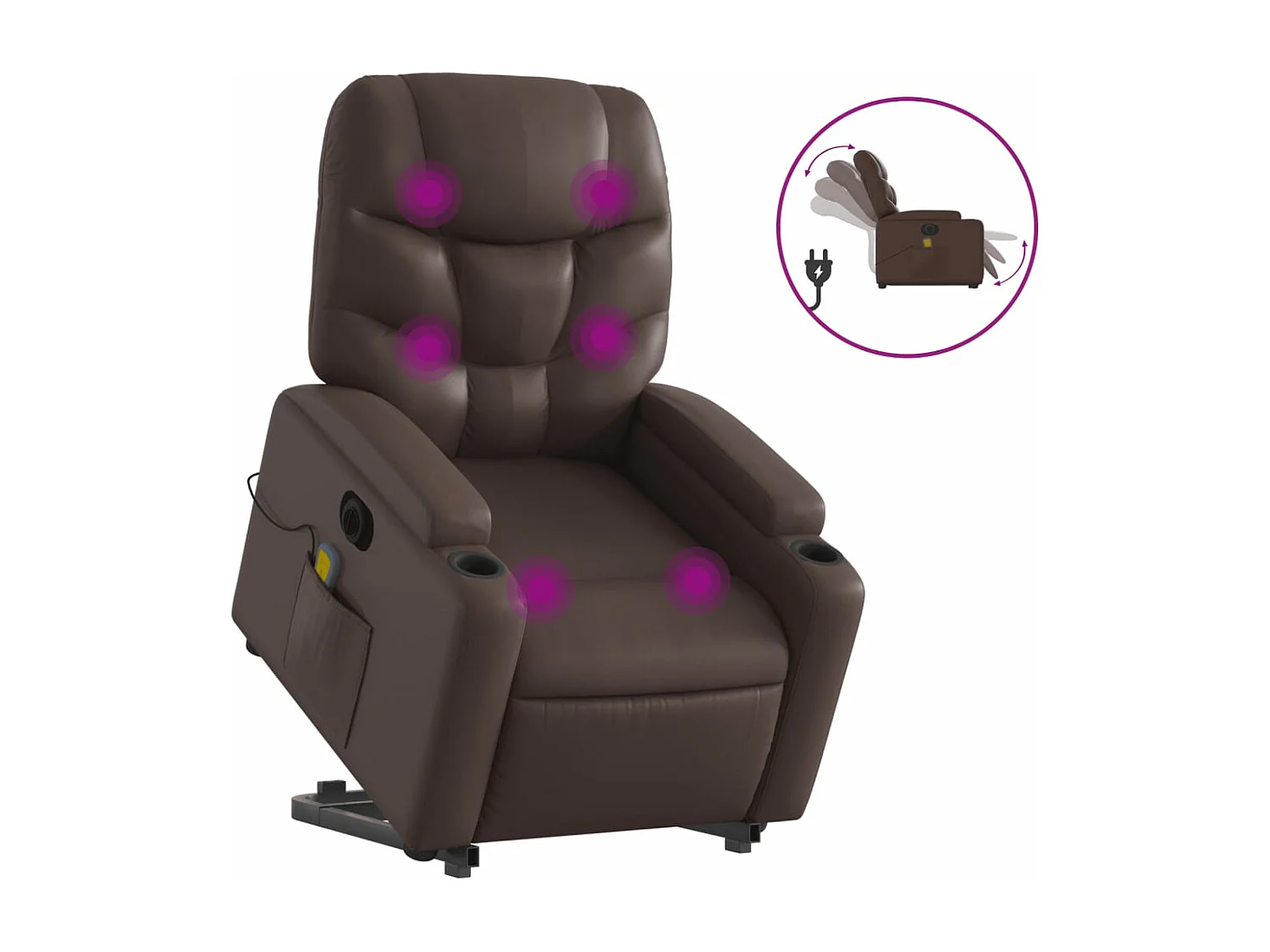 Fauteuil inclinable de massage électrique marron similicuir REO24639