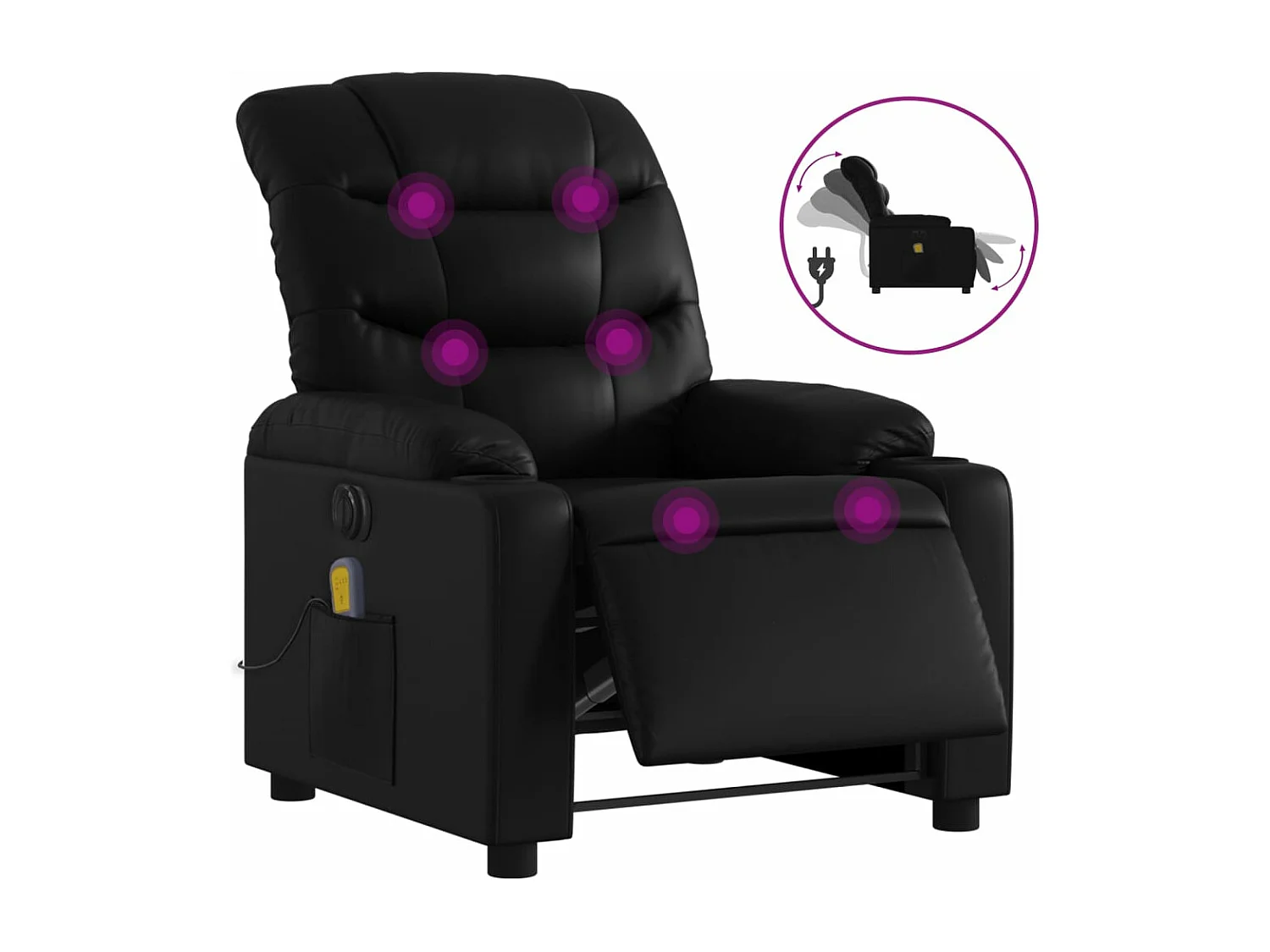 Sillón de masaje reclinable eléctrico cuero sintético negro YOE76411